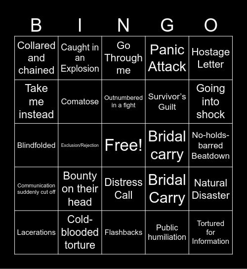 Blorbo Bad Things Happen Bingo Card