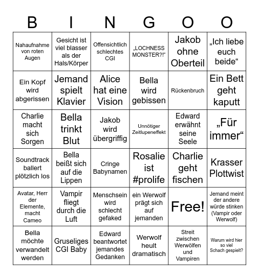 Das Adlers Twilight Bingo XXL Bingo Card