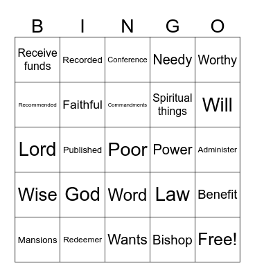 Bishop Bingo Card