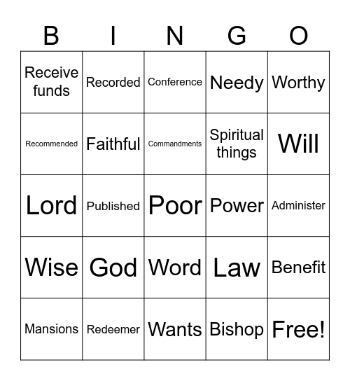 Bishop Bingo Card