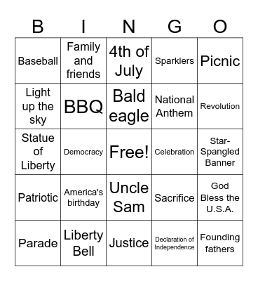 4th of July Bingo Card