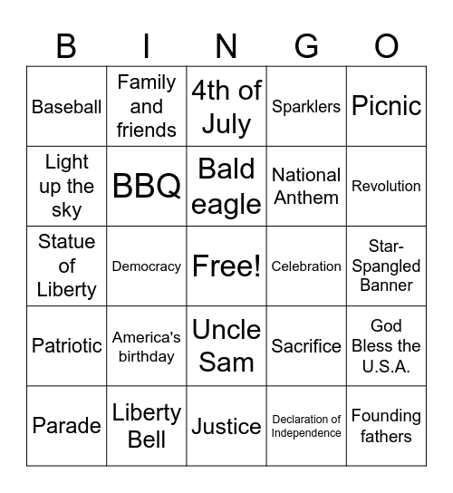 4th of July Bingo Card