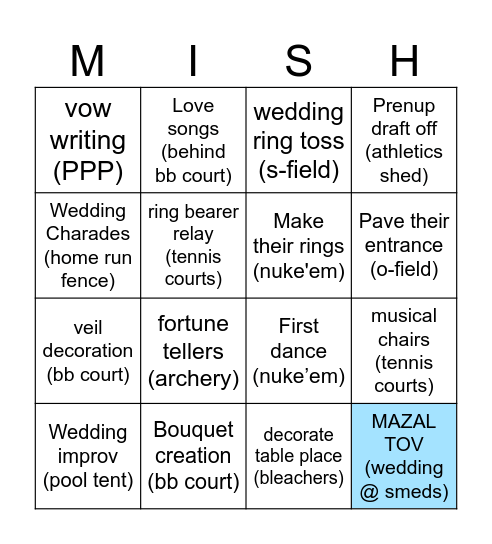 Wedding Bingo! Bingo Card