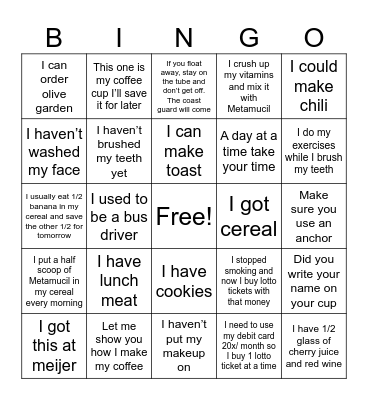 Things Grandma Says Bingo Card