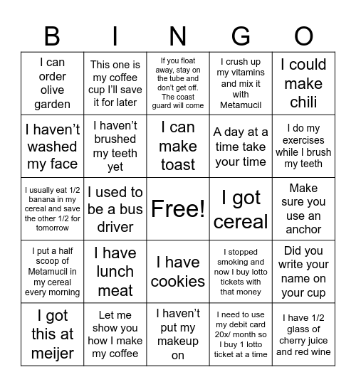 Things Grandma Says Bingo Card