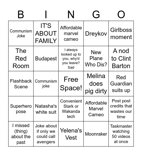 Black Widow Bingo Card