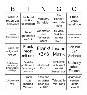 "Rosins Restaurants" Bingo - Girt Edition Bingo Card