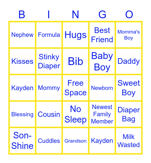 Kayden's BINGO Card