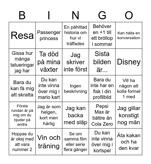 Tinder Bingo Card