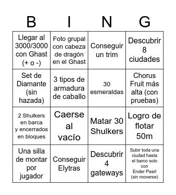 BINGO END Bingo Card