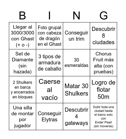 BINGO END Bingo Card
