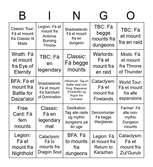 Wow Mount Bingo Card