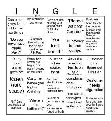 Cashier Bingo Card