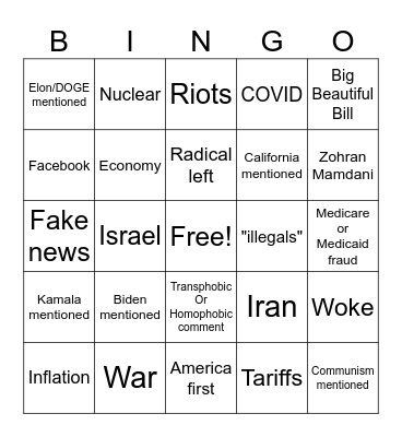 MAGA Family BBQ Bingo Card