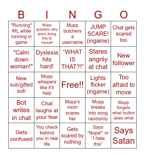 Mupp's Bingo Card