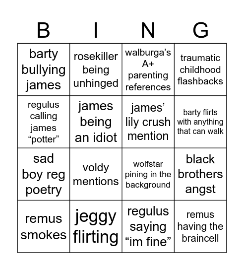 ficcy fic Bingo Card