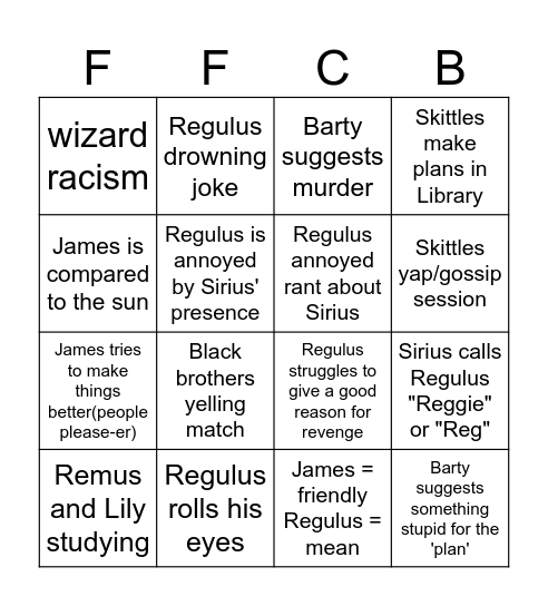 Fanfic Club Bingo Card