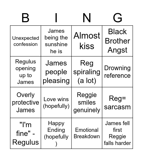 Fanfiction Bingo Card