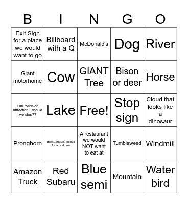 Road Trip #1 Bingo Card