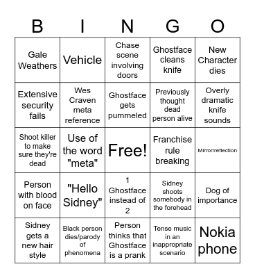 Scream Bingo Card
