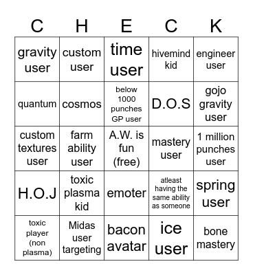 Ability Wars Bingo Card