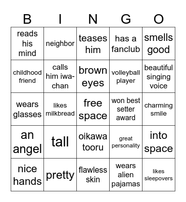 are you iwaizumi’s type Bingo Card