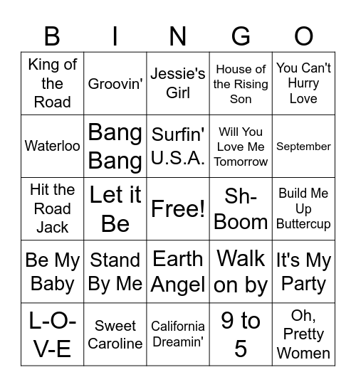 Musical Bingo! Bingo Card