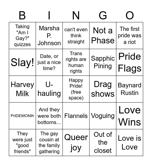 Riverside Pride Bingo Card