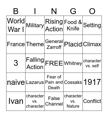 The Most Dangerous Game Bingo Card