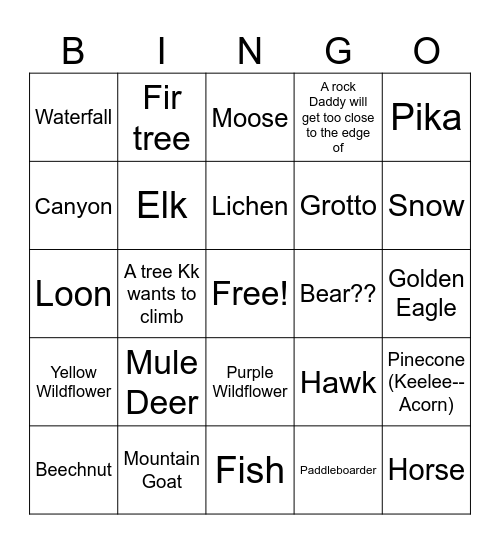 Custer Gallatin National Forest Bingo Card
