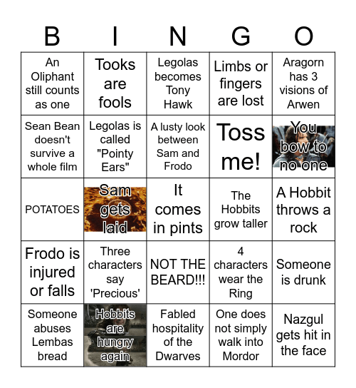 LOTR Marathon Bingo Card