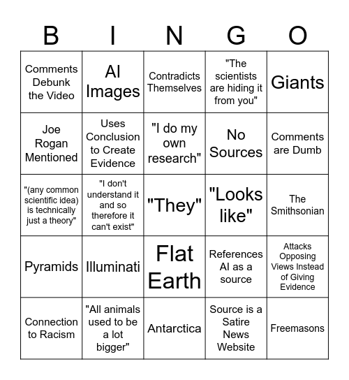 Conspiracy Theory Bingo Card