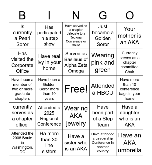 AKA BINGO Card