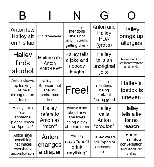 HAILEY AND ANTON BINGO Card