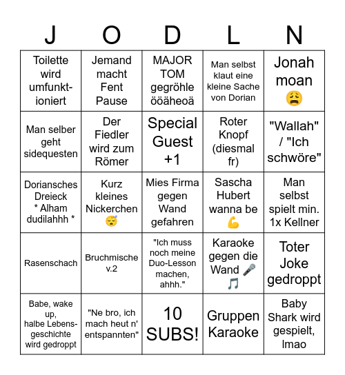 Dorians Sniffer Party *feet* Bingo Card