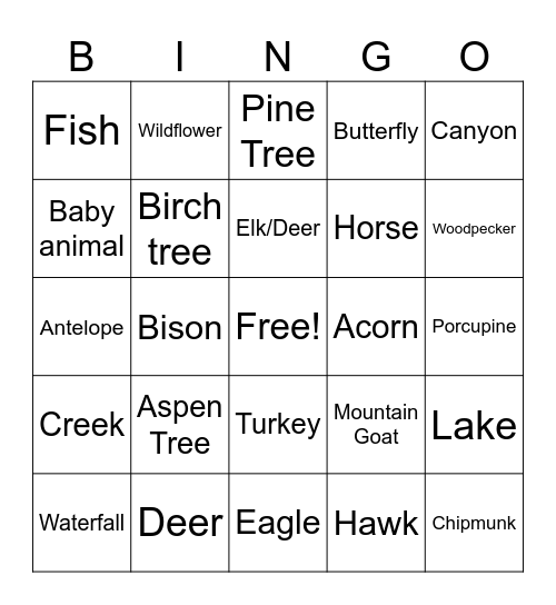 Spearfish Canyon Bingo Card