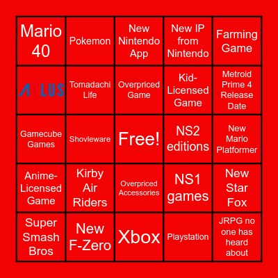 Nintendo Direct July Bingo Card