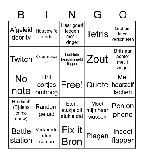 B Bingo Card