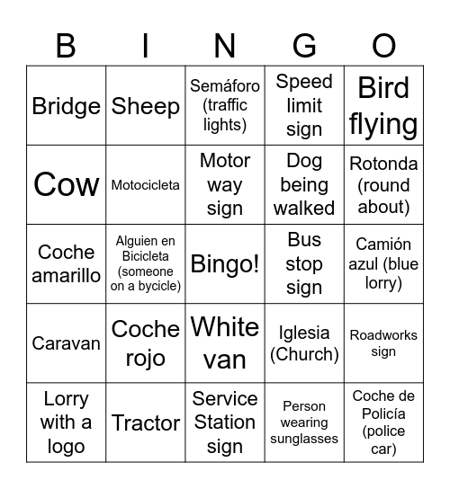 Road trip bingo Card