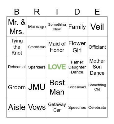 Robyn and Dan's Wedding Shower Bingo Card