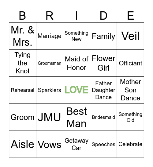 Robyn and Dan's Wedding Shower Bingo Card