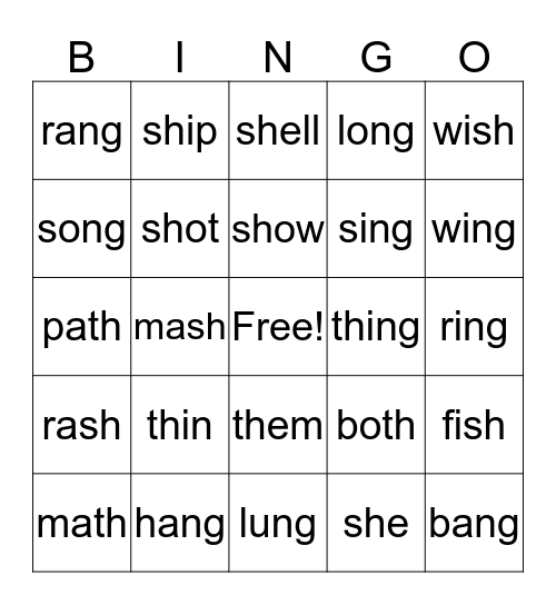 th, sh, _ng BINGO Card