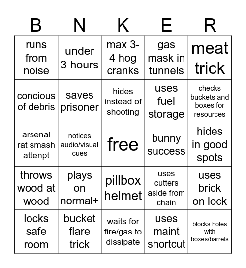 bunker (good) Bingo Card