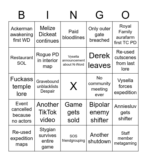 DESPAIR Bingo Card