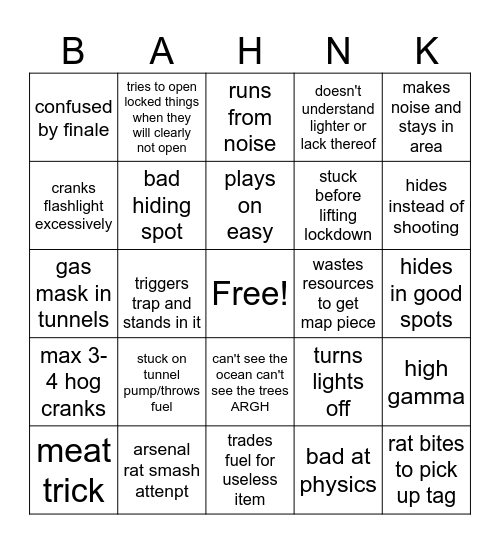 bunker (mixed) Bingo Card