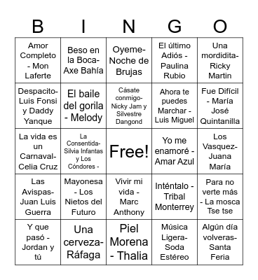 Bingo Musical Bingo Card