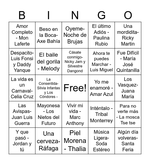 Bingo Musical Bingo Card