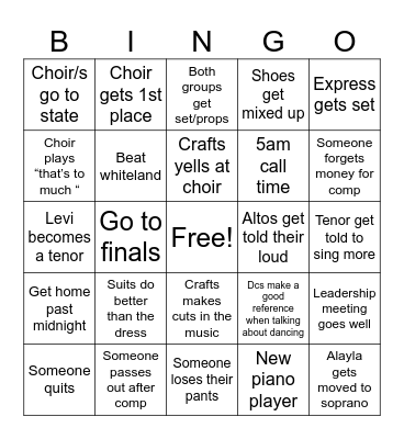SHOW CHOIR BINGO Card