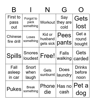 GAP Trip Bingo Card