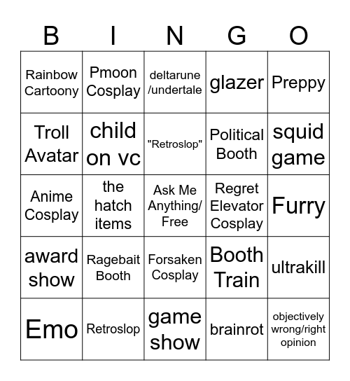 Booth Game Bingo Card